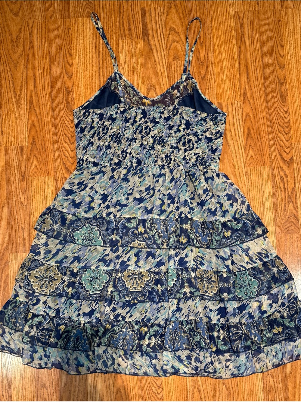 Papillon Blanc Blue & Teal Floral Tiered Midi Dress - Picture 3 of 7
